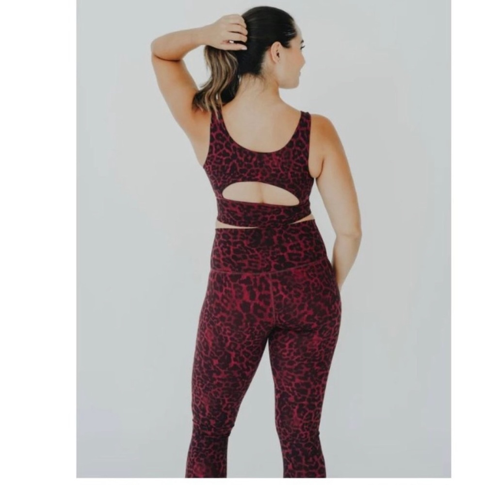 DYI Burgundy Leopard Print High-Waist Leggings & Crop Top Set